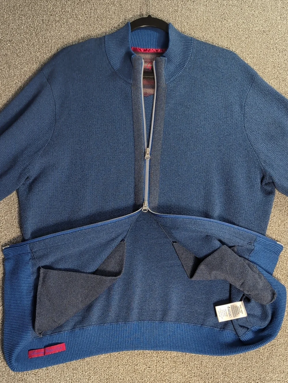Robert Graham Full Zip Up Cardigan Sweater Size Large in Navy Blue/Gray Cotton